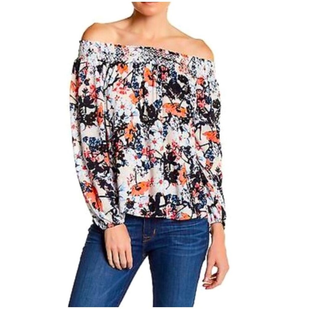 PARKER Wisteria Floral Print Off The Shoulder Blouse Top Size M
